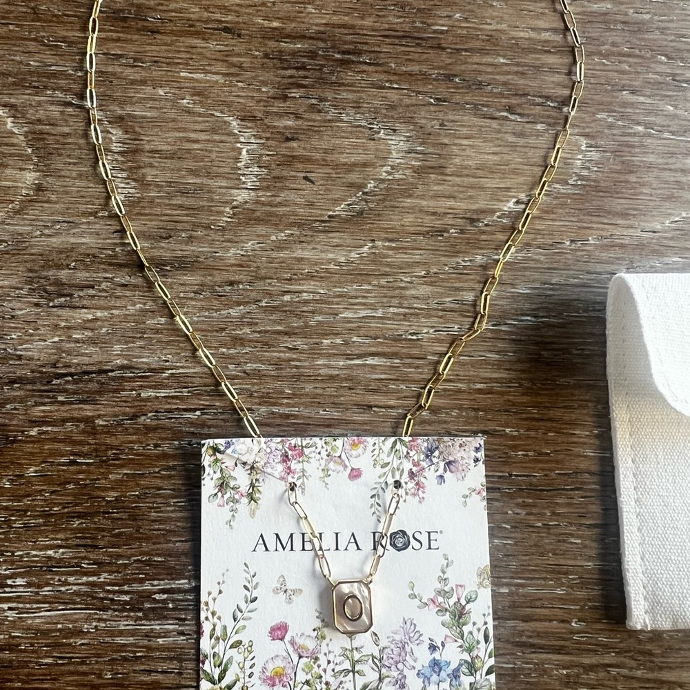 Gold Mother of Pearl Paperclip Initial Necklace - Picture 2 of 6